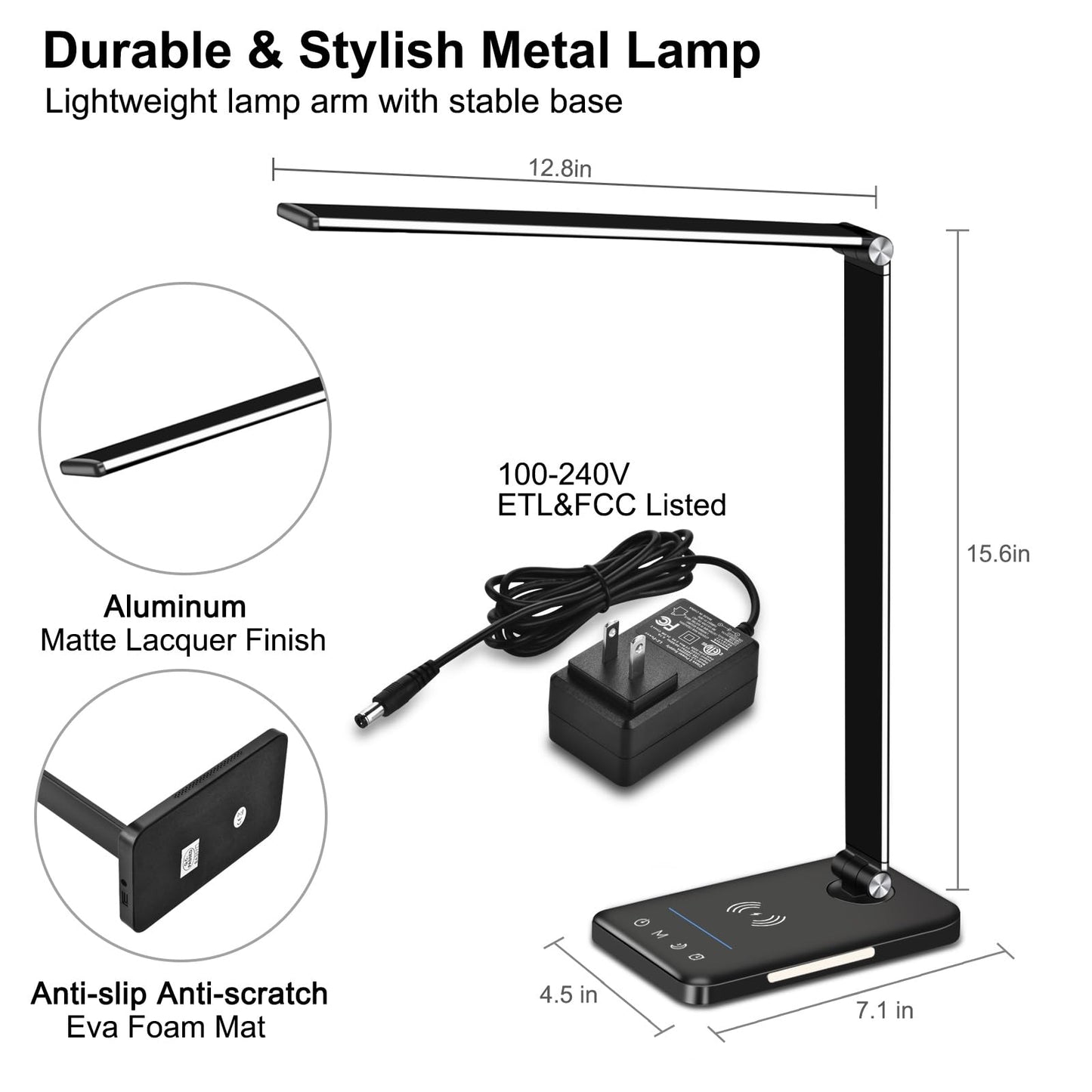 AFROG 8-in-1 LED Desk Lamp with 10W Fast Wireless Charger,USB Charging Port,Desk Lamps for Home Office,5 Color Mode 7 Brightness Desk Light Night Light,40Min Timer, Reading Table Lamp for Bedroom