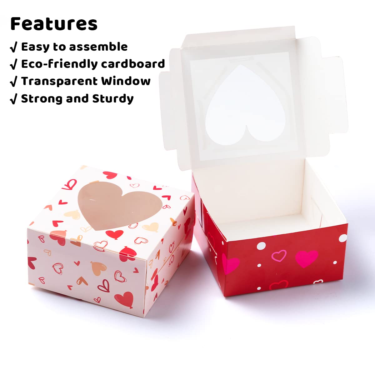 24 Pcs Valentine’s Day Bakery Treat Boxes Valentines Cupcake Boxes Cookie Boxes with Window for Holiday Pastries, Doughnut, Cookie, Cupcakes, Brownies, Truffles Gift Giving