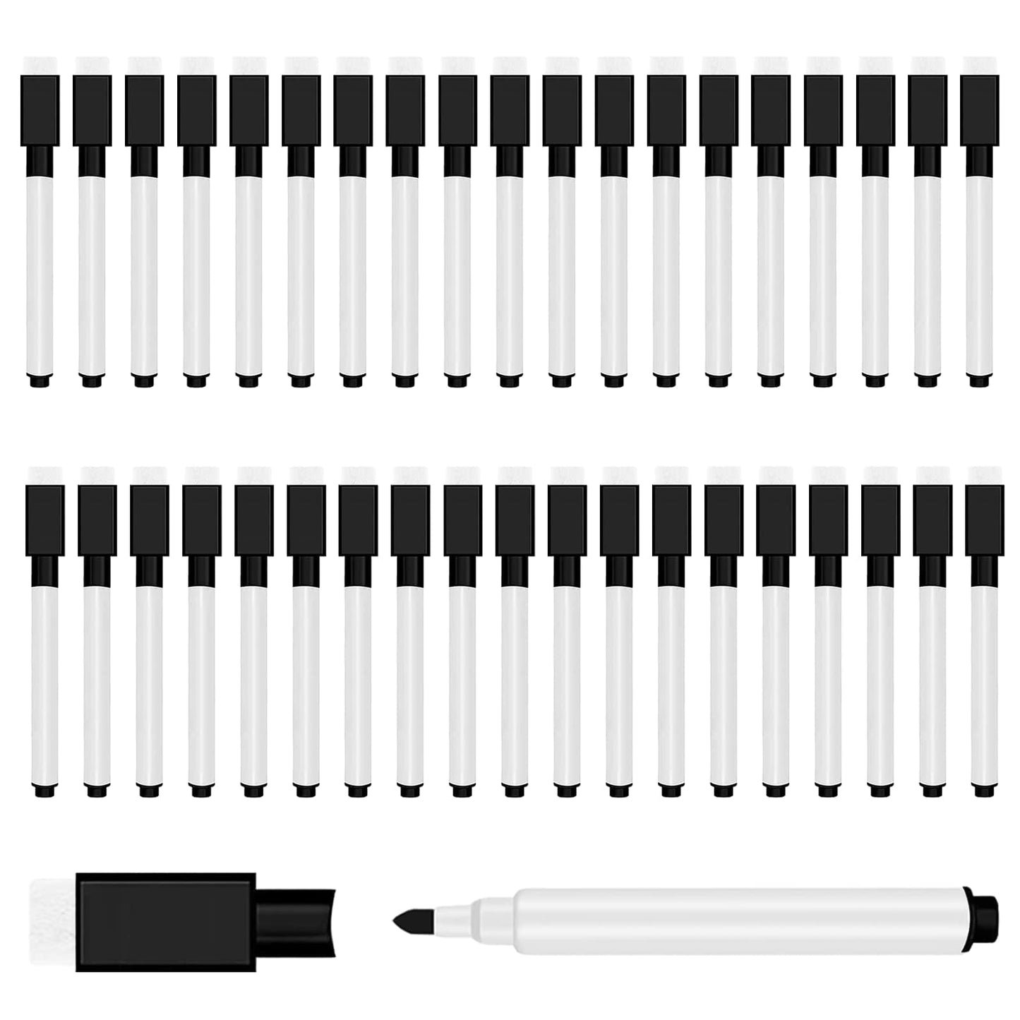 JEFURE 50 Pcs Black Magnetic Dry Erase Markers with Eraser Cap, White Board Mini Dry erase Markers Bulk, Fine Point Tip Student White Board Markers for Teachers Office School Supplies