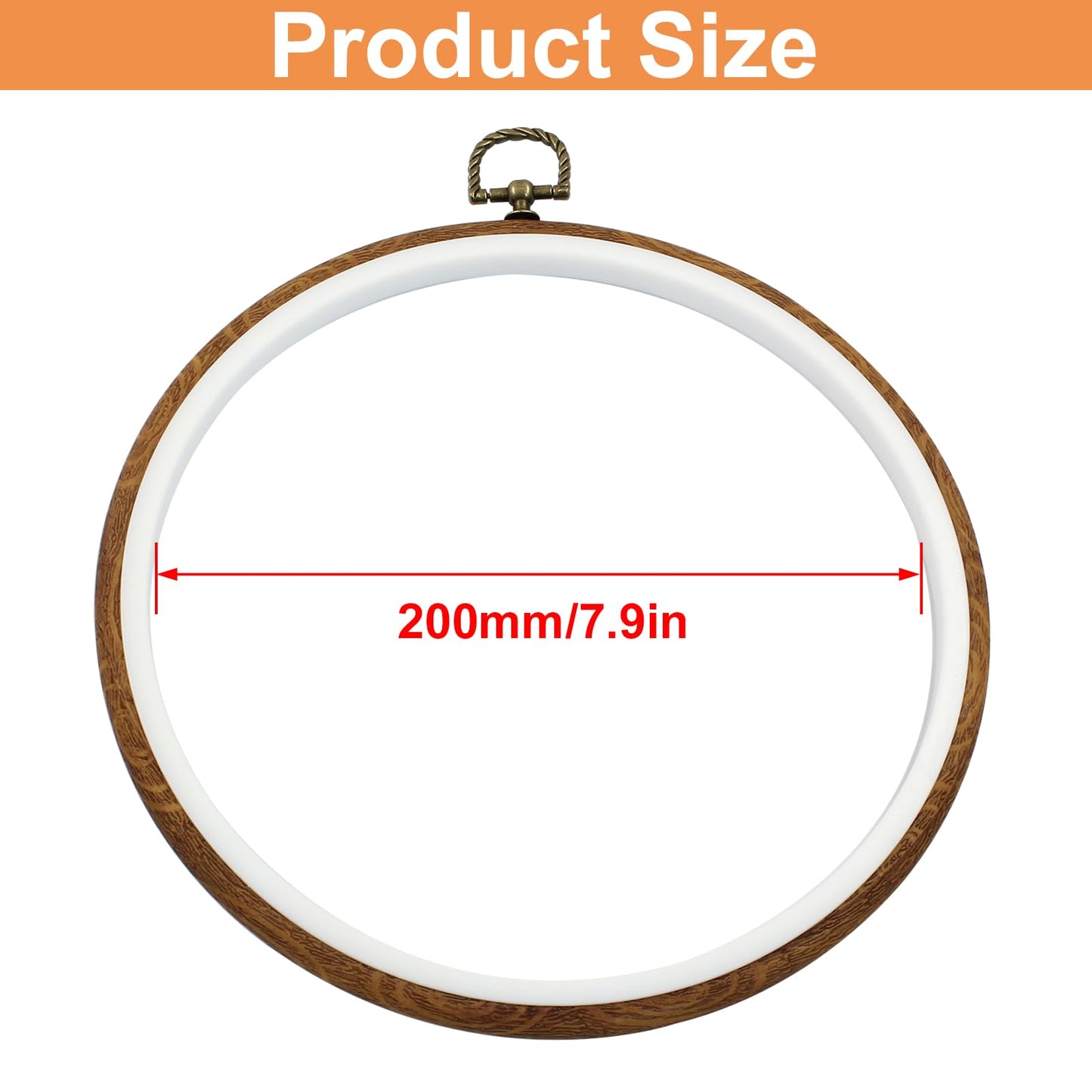 8 Inch Embroidery Hoop Frame Set, Round Circle Imitated Wood Display Frame, Cross Stitch Hoops for Art Craft Sewing and Hanging (3 Pcs)