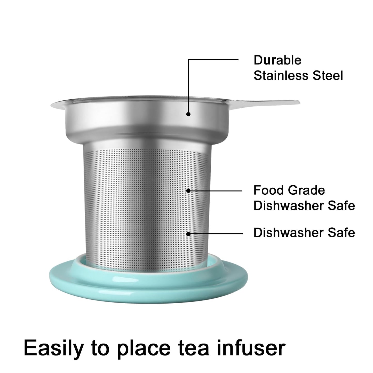 Porcelain Tea Infuser Mug with Lid, 16 oz Teacup with Strainers for Loose Leaf Tea, Microwave and Dishwasher Safe Coffee Mug(Onyx Wing)