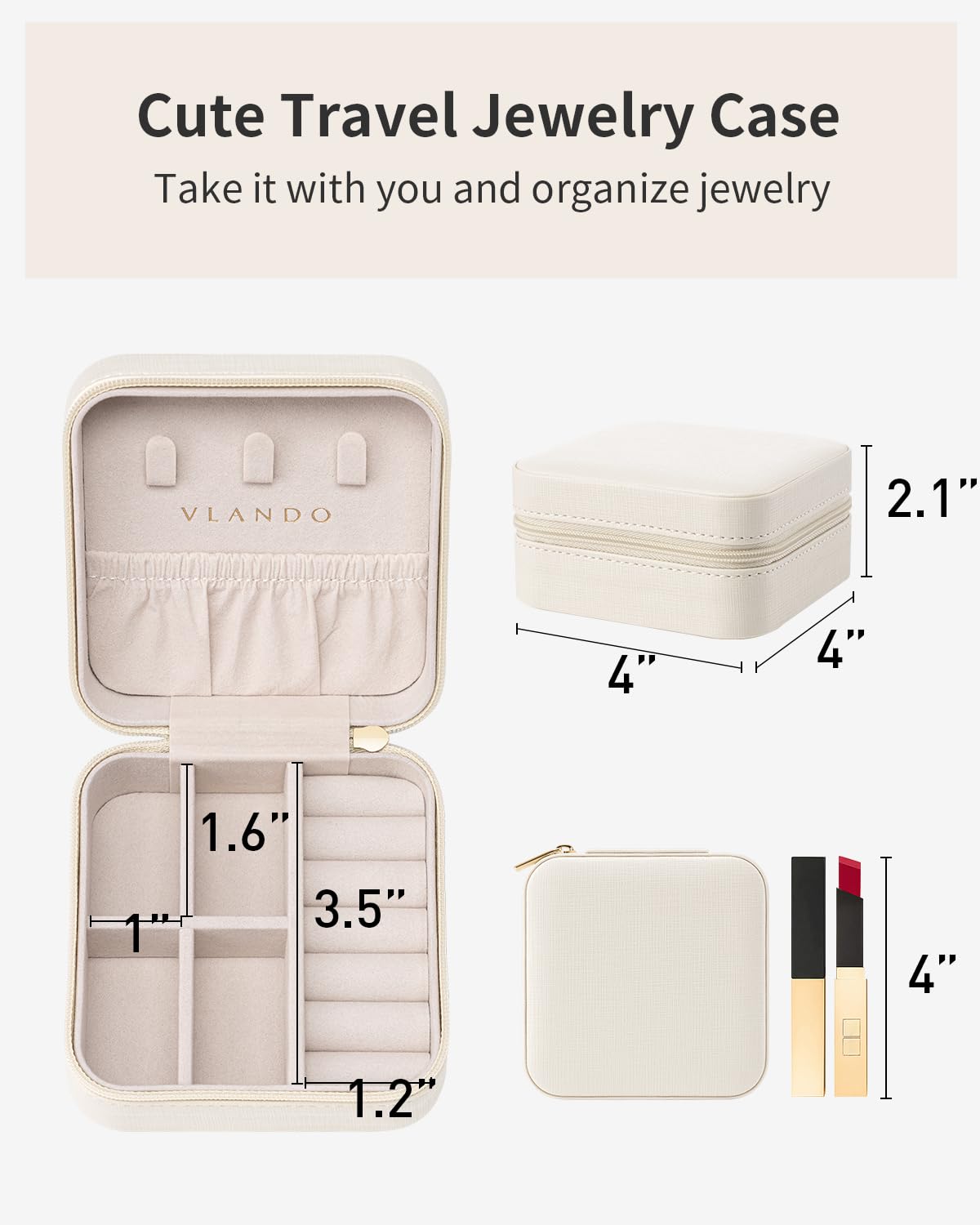 Wedding Bridesmaid Gifts - Valentines Day Gifts for Her - Small Jewelry Travel Organizer, Travel Jewelry Case for Ring, Earring, Necklace, Bracelet - Milky White