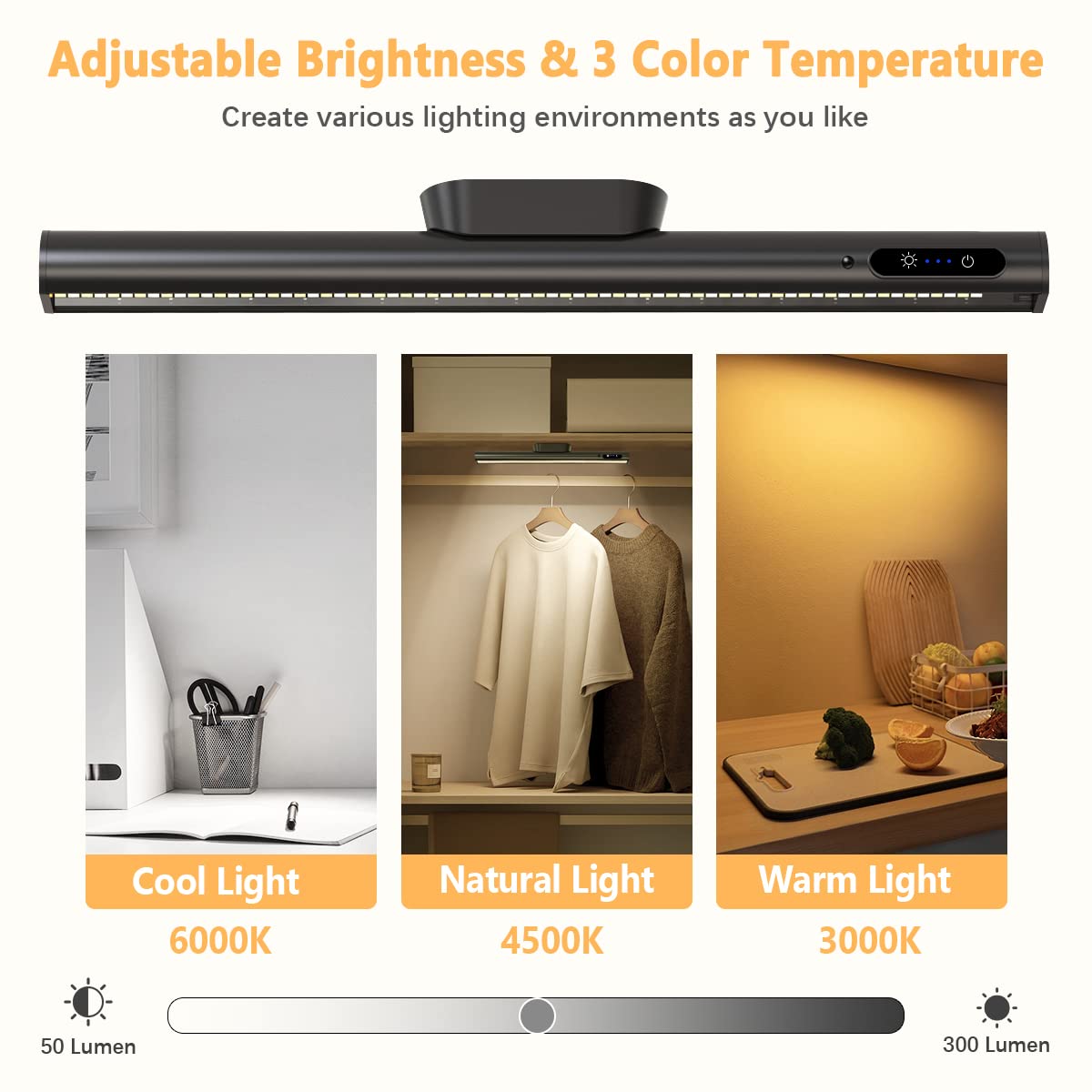 bravzurg Rechargeable Magnetic LED Light Bar with Remote, Under Cabinet Lighting Wireless, Battery Powered Operated Wall Strip Lights, Dimmable Desk Lamp for Mirror Closet Picture Kitchen – Black