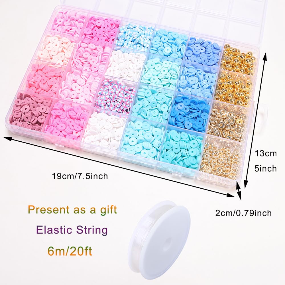 Blue Clay Bead Bracelet Kit DIY Jewelry Making Kit Clay Beads Bracelet Making Kit, Flat Preppy Beads for Friendship Bracelets, Polymer Clay Beads Crafts Gifts