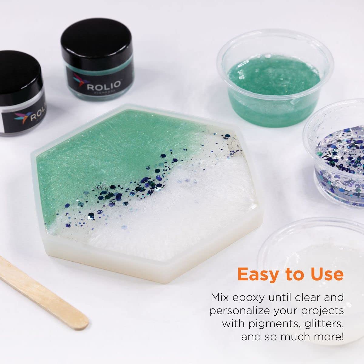 Epoxy Resin and Hardener 16 oz Kit, Crystal Clear, Glossy, UV Resistant, for DIY Art Crafts, Cast Coating Wood, Easy Cast Resin, Molds with 4pcs Sticks, 2pcs Graduated Cups, 4 Pairs Gloves