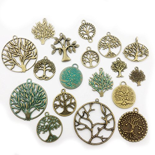 100g Craft Supplies Mixed Tree of Life Pendants Beads Charms Pendants for Crafting, Jewelry Findings Making Accessory for DIY Necklace Bracelet (M075)