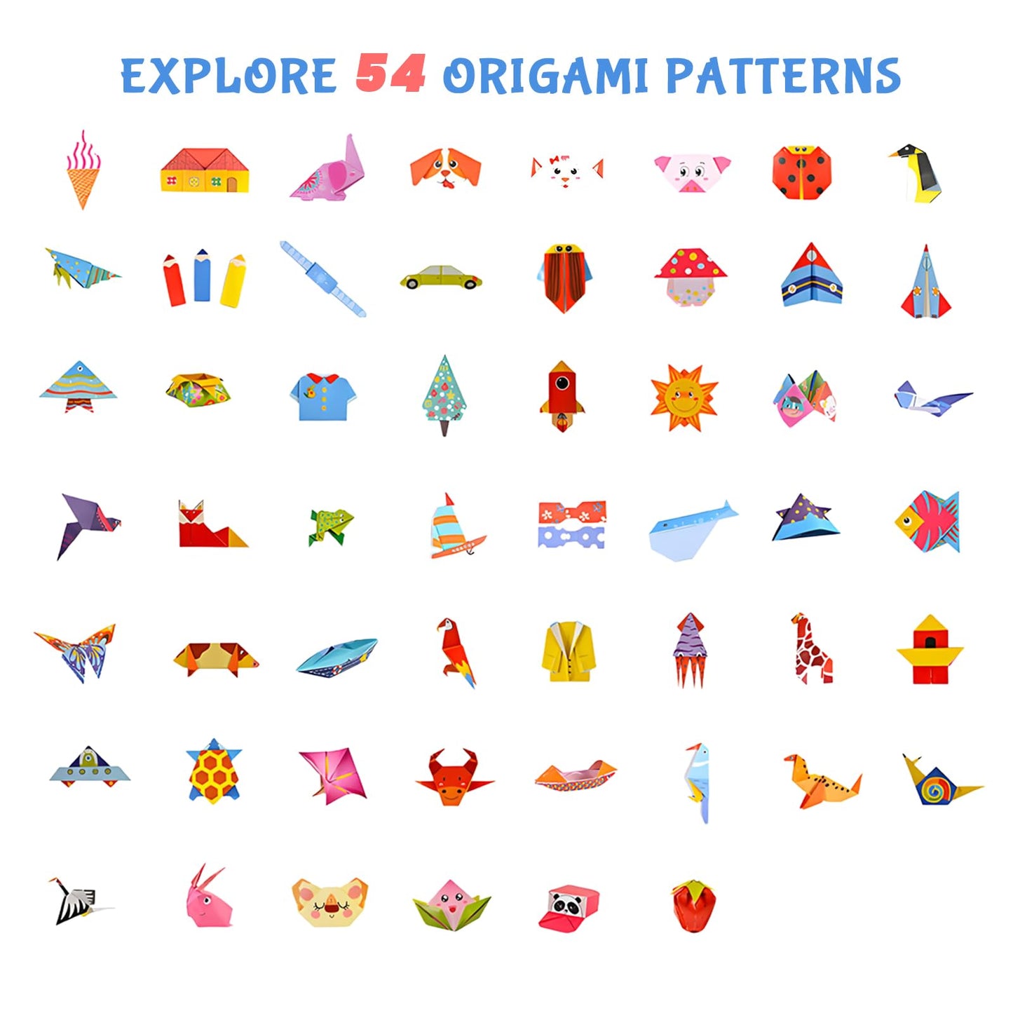 Origami Kit for Kids Ages 5-16, 108 Sheets with 54 Patterns & Instruction Book | Origami Paper Kit for Beginners & Advanced | Arts & Crafts Toys for Girls & Boys Ages 8-12 | Birthday & Christmas Gifts