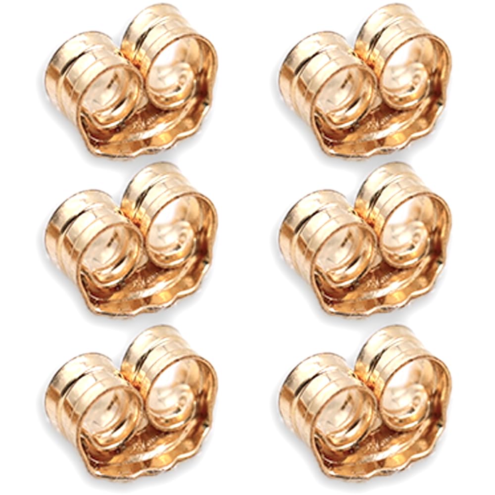 ERT 14K Gold Earring Backs - 6 Piece Replacement Yellow Gold Ear Locking for Stud Ear Rings 3 Pairs