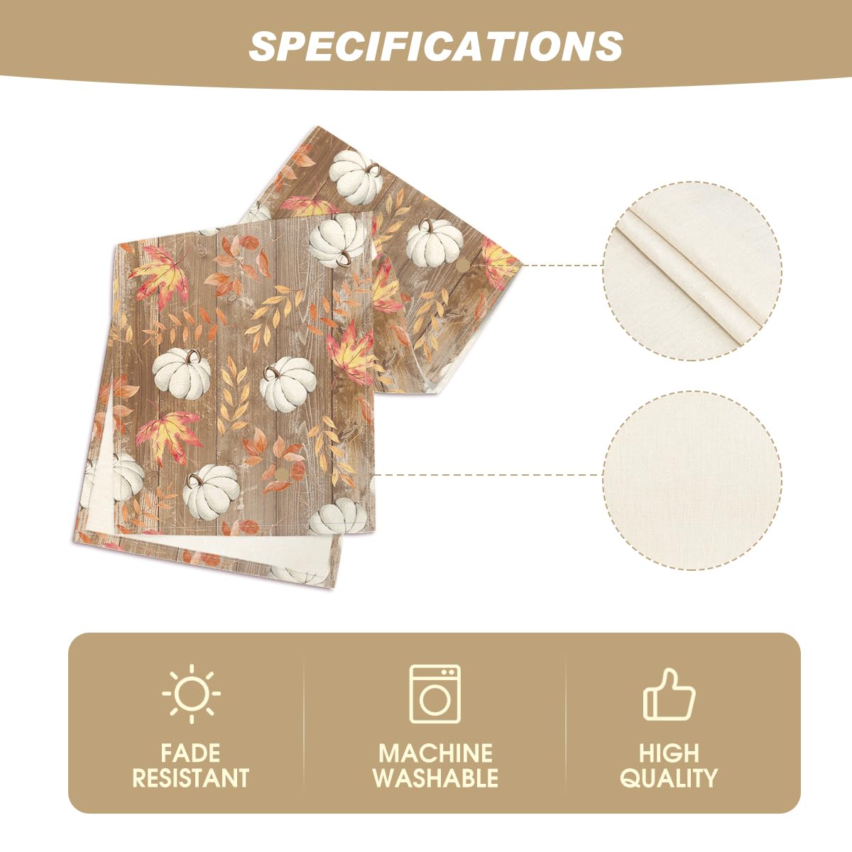 Pumpkins Maple Leaves Brown Wood Fall Table Runner, Seasonal Autumn Kitchen Dining Table Decoration for Home Party Decor 13x72 Inch