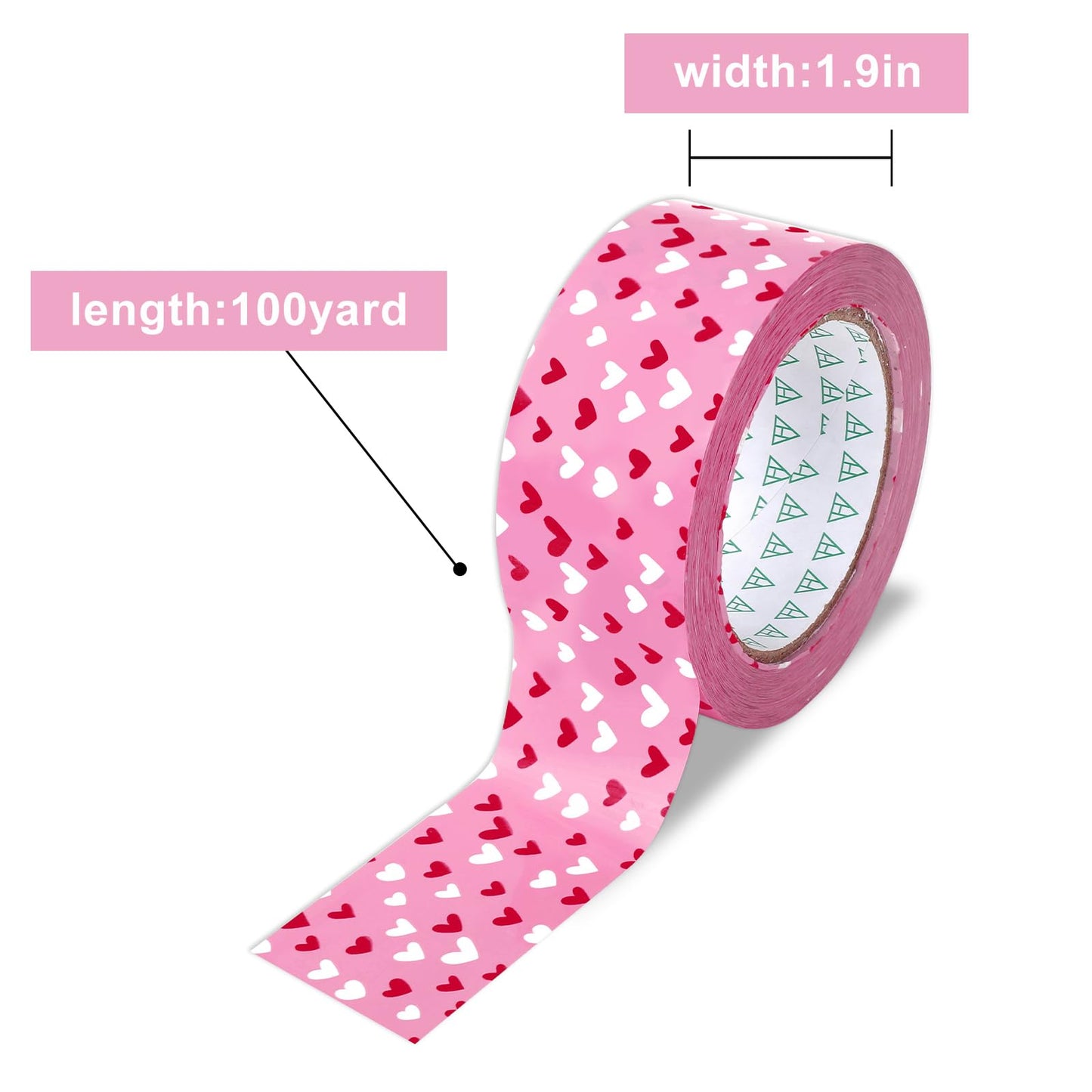 Valentine's Day Packing Tape 100 Yard Pink Red Love Heart Sticky Wrapping Tape Waterproof Shipping Tape for DIY Crafts Small Business Sealing Boxes Mail Boxes Supplies