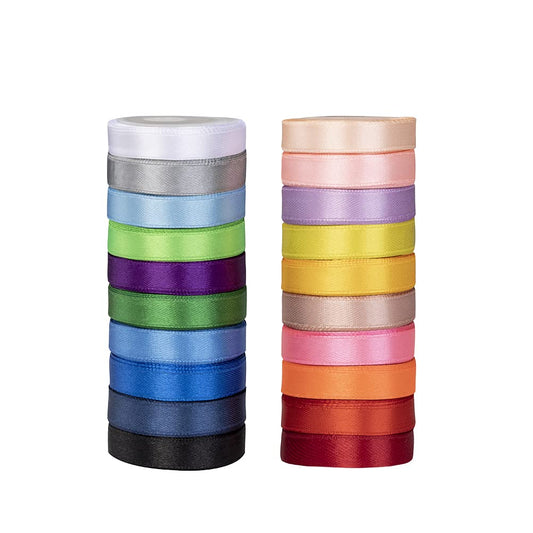 Double Faced Rainbow Satin Ribbon, 3/8" Wide 5 Yard/Roll-20 Rolls 100 Yards, Colorful Ribbon Set Perfect for Christmas Gift Wrapping, Crafts, Hair Bows, Wedding Party Decor Baby Shower