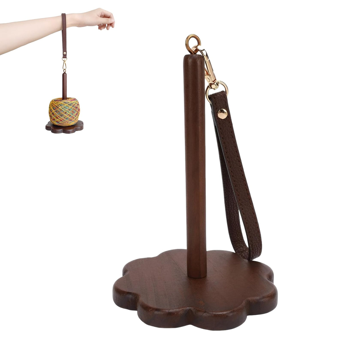 Portable Wrist Yarn Holder for Crocheting and Knitting, Wooden Yarn Ball Minder with Leather Strap, Yarn Spinner Stand for Yarn Storage and Organizer, Crochet Accessories for Beginners and Experts