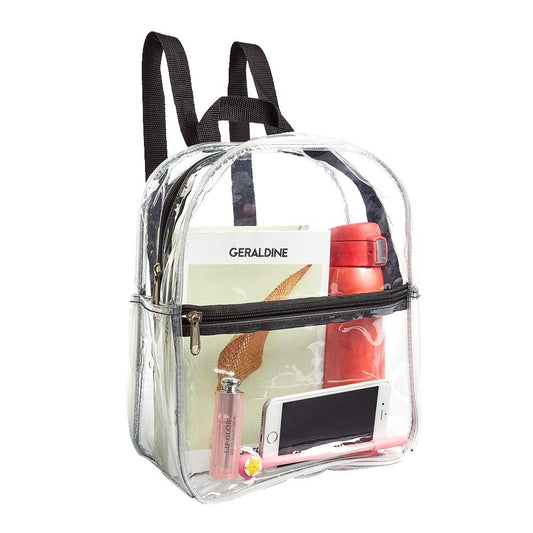 Stadium Approved Clear Mini Backpack, Heavy Duty Cold-Resistant Transparent PVC Backpack with Work, Security Travel & Stadium(Black)