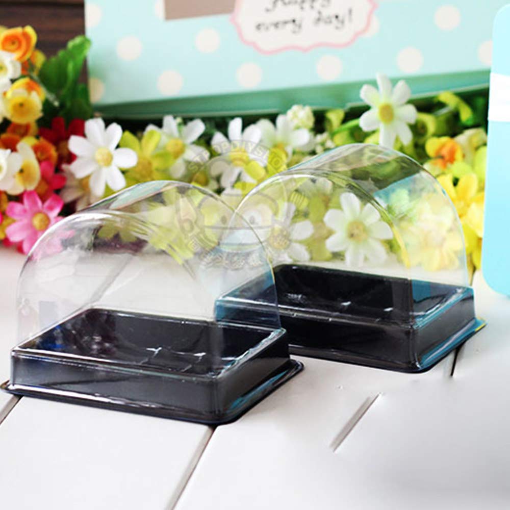50 Pcs Roll Cake Box Set Single Personal Swiss Roll Container with Clear Dome Plastic Muffin Cheese Pastry Dessert Sushi Fruits Display Food Storage Holder(3.15"x2.17"x2.75")