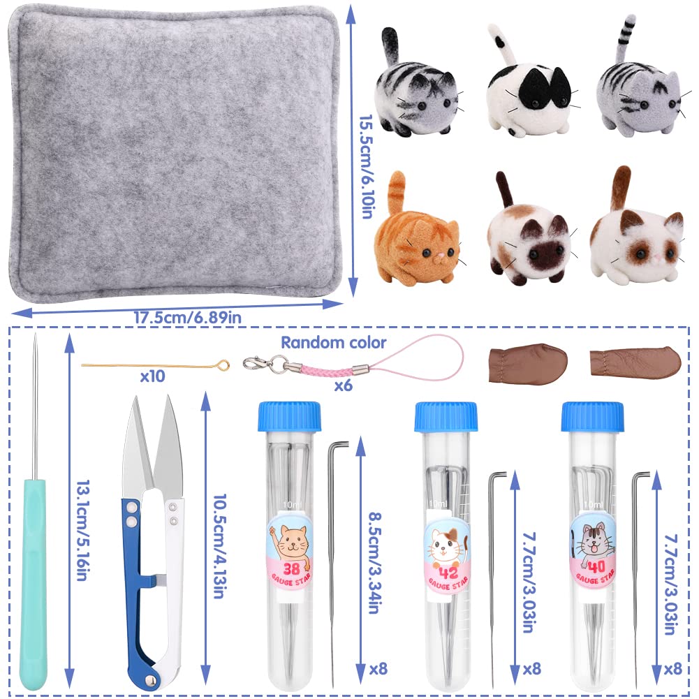 Needle Felting Beginners Kit with Box,Needles Felting Supplies with 24Pcs Felting Needles,Felting Pad,Wool Roving,DIY Needle Felting Cat Dolls