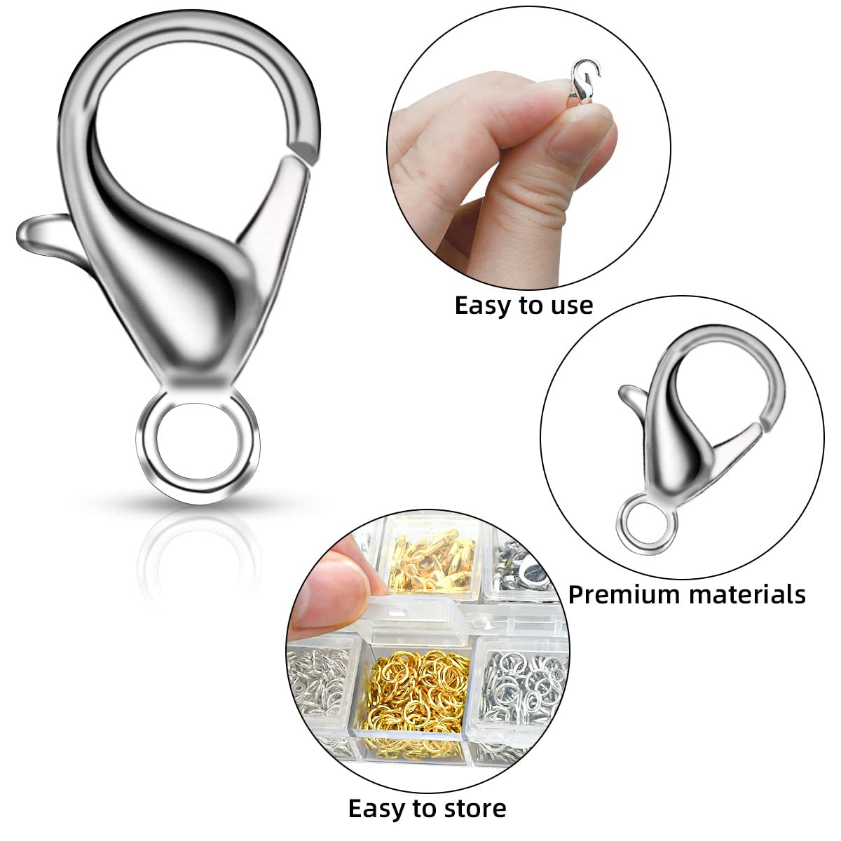 Claw Clasps & Open Jump Rings for Jewelry Making Necklace Bracelet Chain Jewelry Findings Kit Silver Gold Jewelry Ring Clasp Jump Clasp Ring for Jewelry DIY Jewelry Repair Supplies (6 Colors)