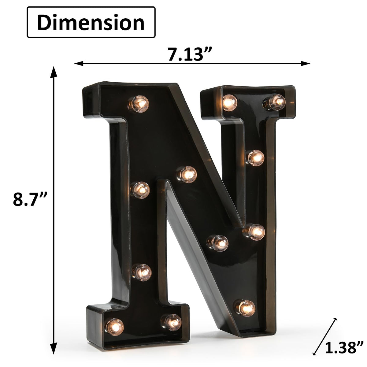 Light Up Black Alphabet Marquee Letters Sign LED Marquee Number Lights Sign for Night Light Home Bar Christmas Lamp Birthday Party Wedding Decoration N