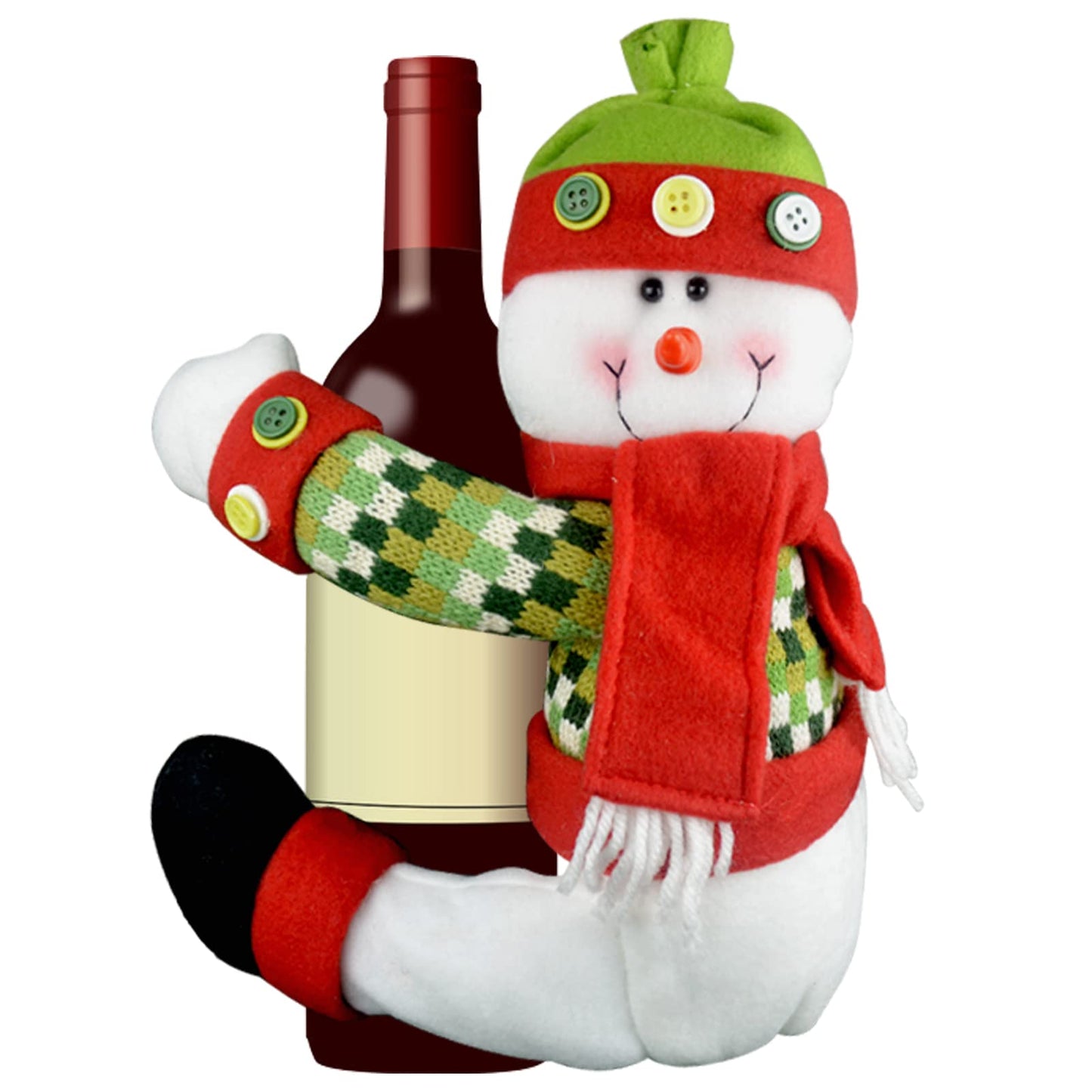 Christmas Tree Topper Snowman,Unique Holiday Xmas Decorations Funny Home Decor,Also Be Used As Curtain Tie and Hugger Wine Bottle,Red White Green