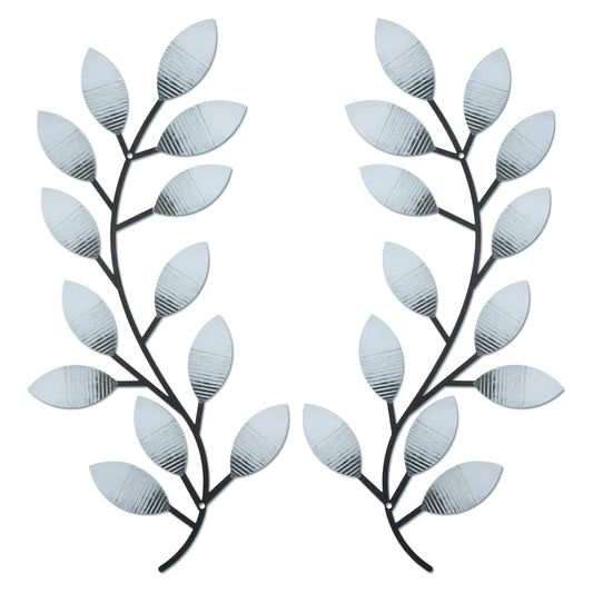 2 Pieces Metal Tree Leaf Wall Decor Vine Olive Branch Leaf Wall Art Living Room, Hallway Wall Decor Outdoor Decoration(Retro White)