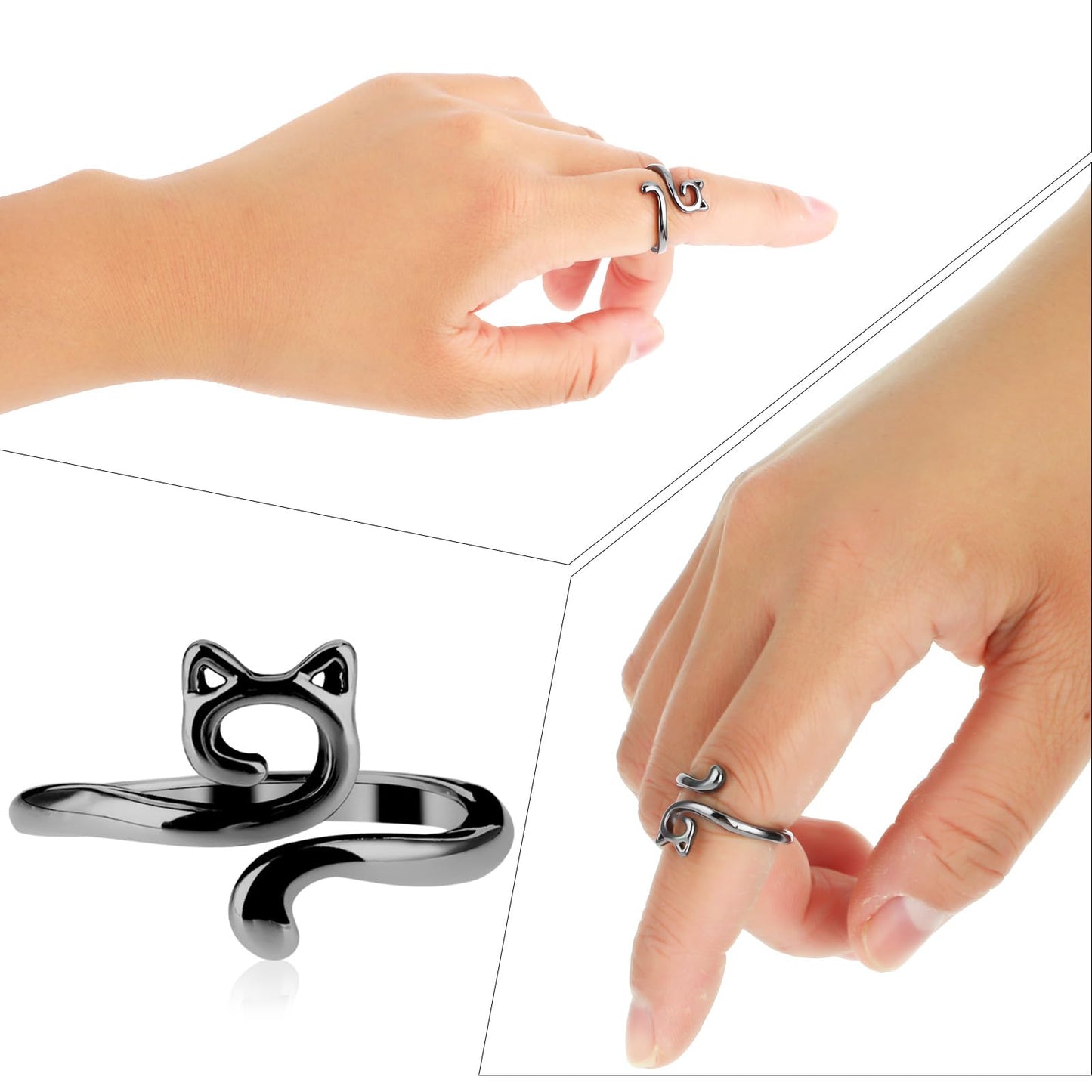 Knitting Crochet Loop Ring for Fingers Metal Open Yarn Guide Crochet Rings Adjustable Braided Faster Knitting Thimbles Holders Accessories (2Black,2Gold)