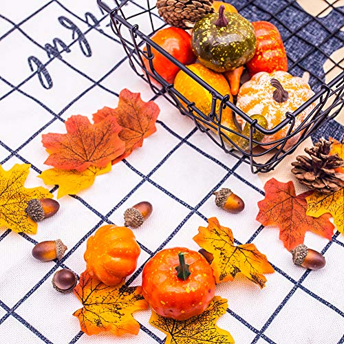 DomeStar 50 PCS Thanksgiving Artificial Pumpkins and Gourds Set, 8 PCS Fake Pumpkins, 12 PCS Pinecones and Acorns, 30 PCS Fake Maple Leaves Fall Wedding Tables Centerpieces