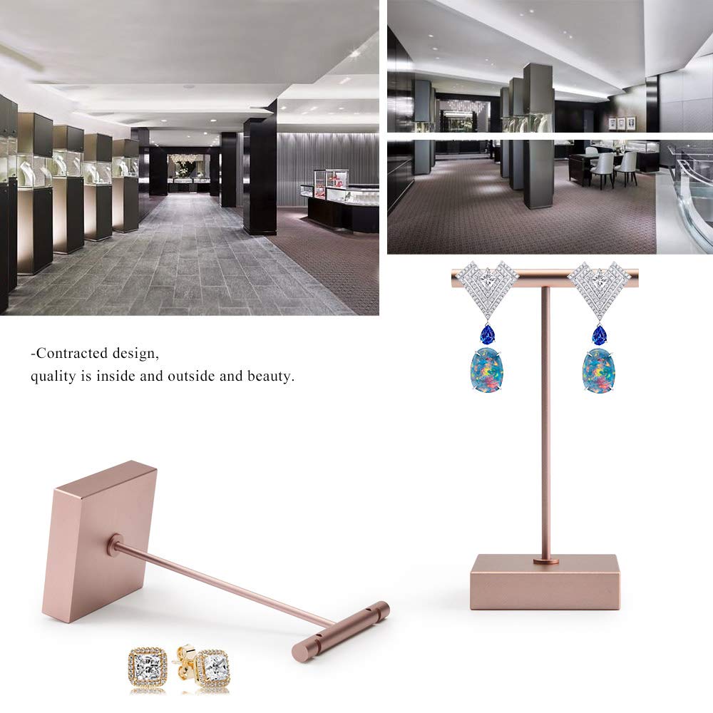 Oirlv Pure Metal T- Shape Earring Display Stand Showcase Organizer Earring Tree(Rose Gold)