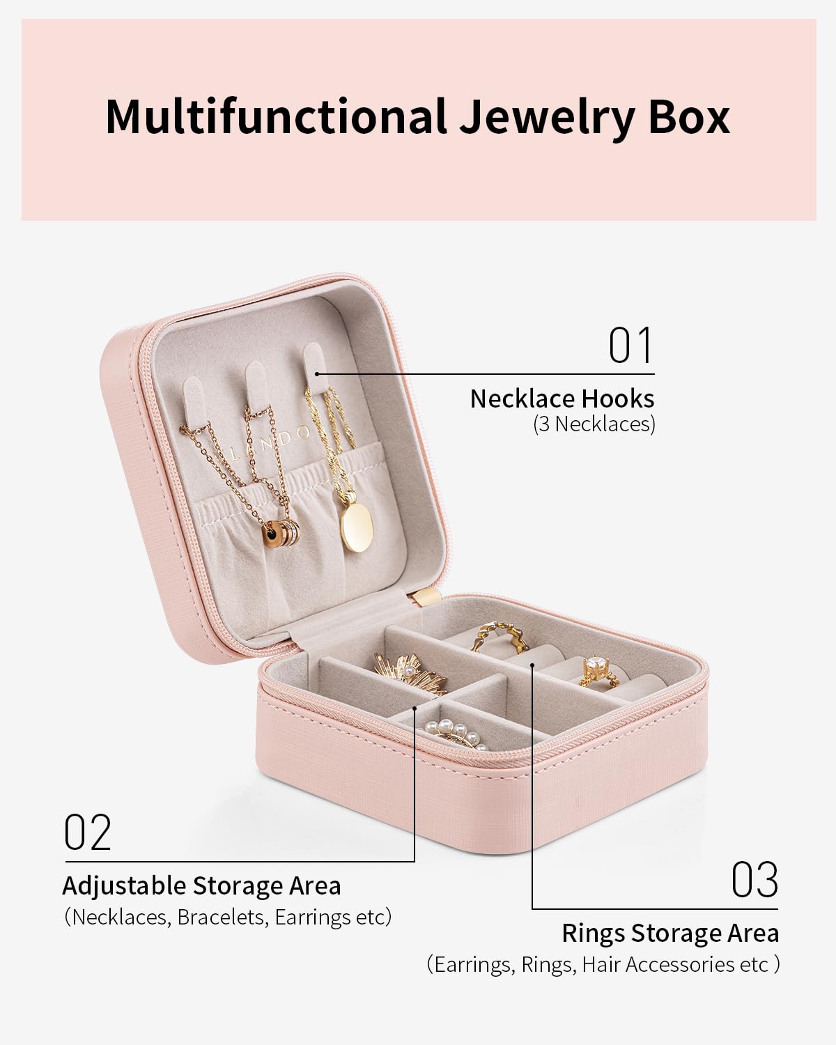 Travel Jewelry Case - Mothers Day Gifts for Her - Small Jewelry Travel Organizer Box Travel Essentials Gift for Teen Girl Women - Pink