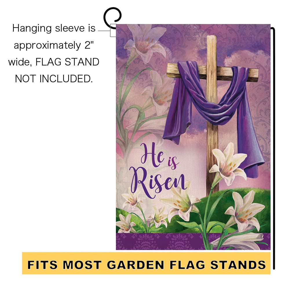Sambosk He is Risen Spring Easter Small Garden Flag Vertical Double Sided Burlap Welcome Farmhouse Yard Outdoor Decoration 12 x 18 Inches