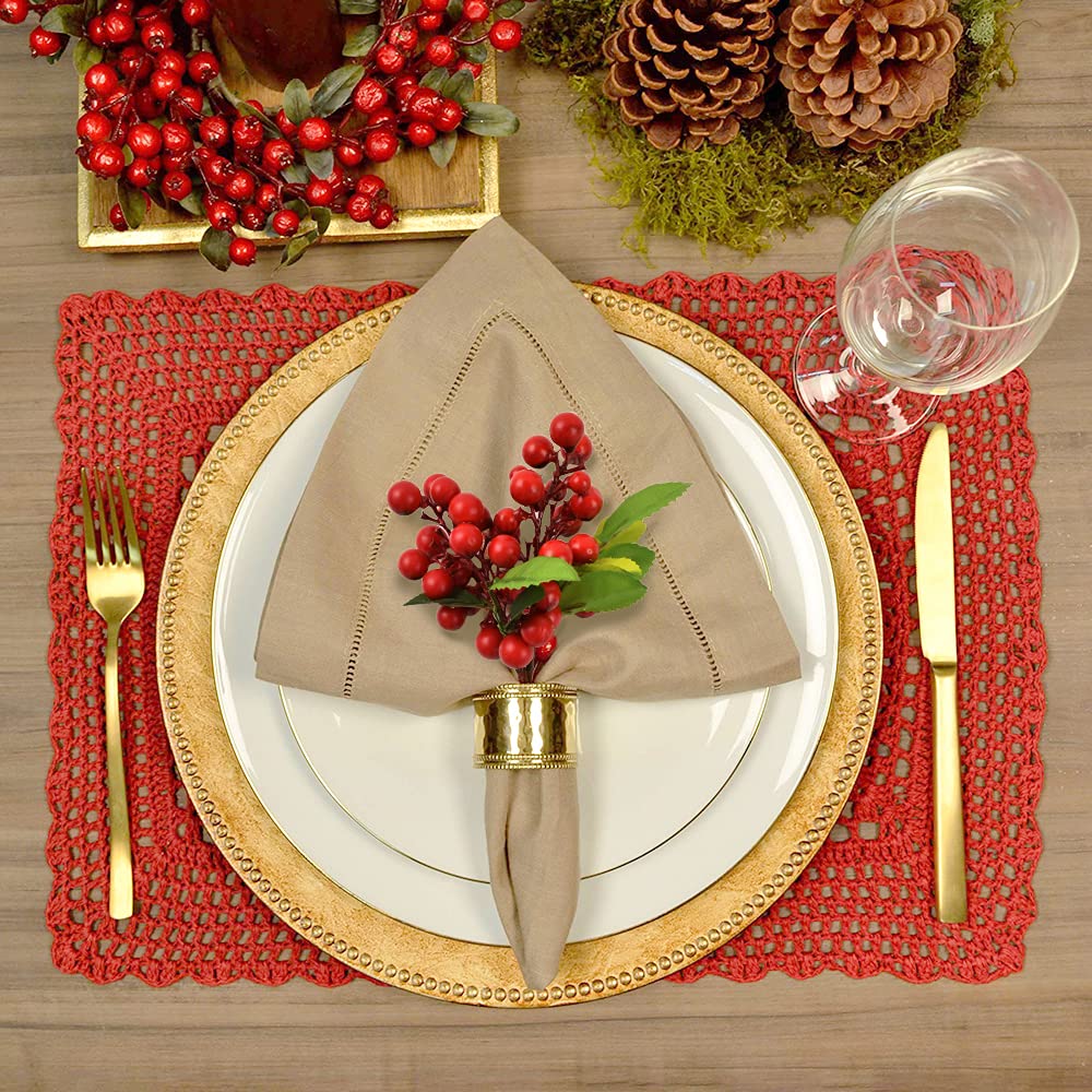 HUIANER 4 Pcs Artificial Red Berries, Christmas Fake Flowers Lifelike Redberry Stems Faux Fruit for Valentine's Day Wedding Home Kitchen Party Crafts Decoration(Red)