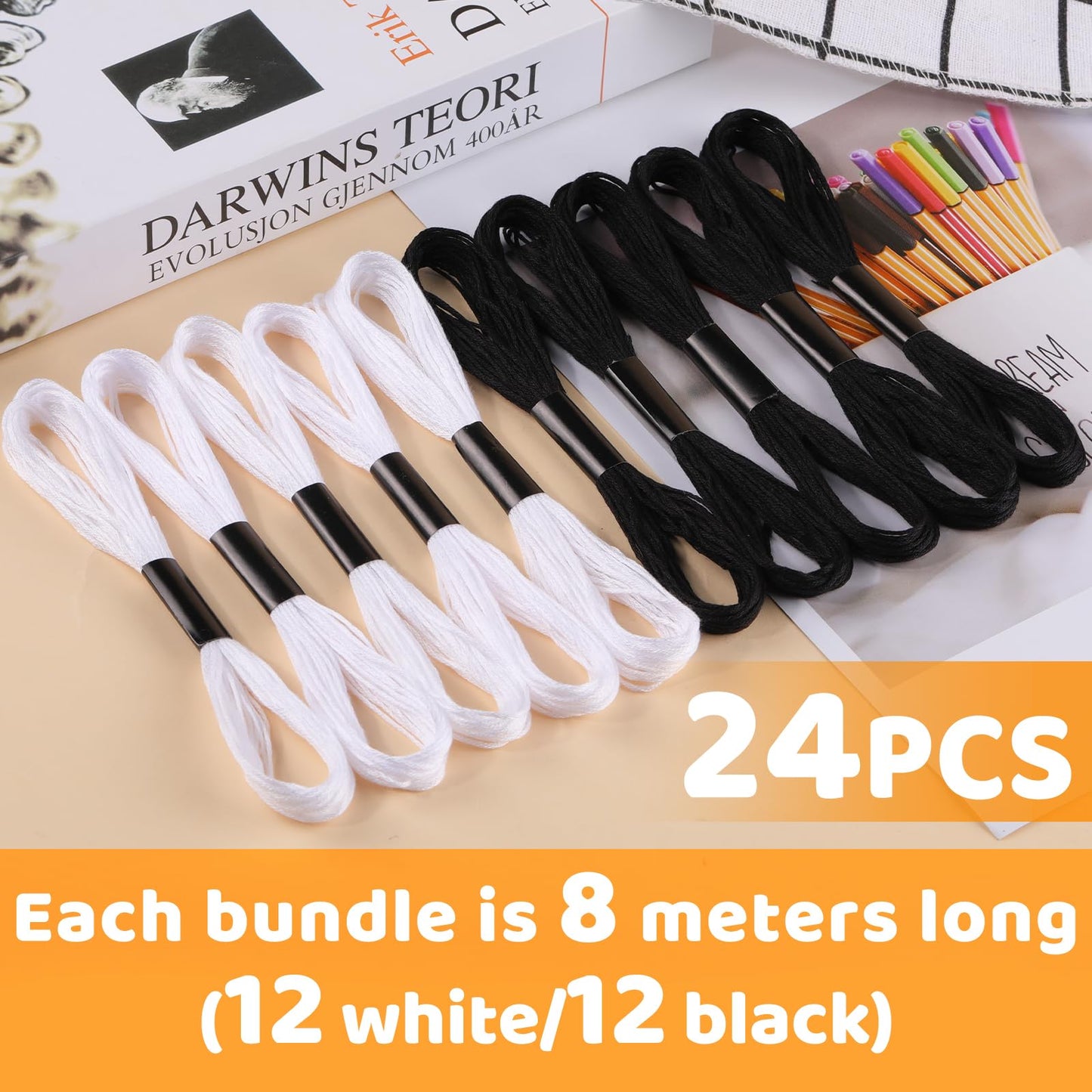 Cross Floss Stitch Thread, Embroidery Cross Floss, Embroidery Thread Floss Set Including Plastic Floss Bobbins, Needle Threader, Hand Sewing Needle for Embroidery