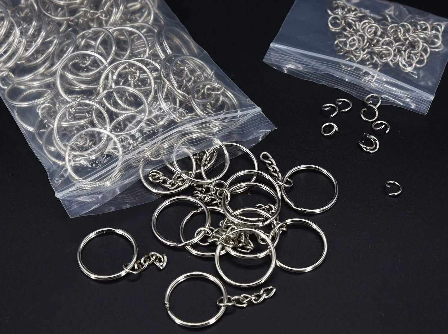 KANSPHY 100 Pack Key Ring with Chain and Open Jump,1 inch Split Round Keychain Rings Bulk for Craft Making Jewelry