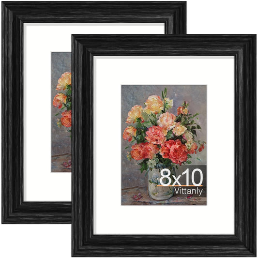 8x10 Picture Frames Set of 2, Ornate Vintage Photo Frame for Wall or Tabletop, Display 5x7 Pictures with Mat or 8x10 without Mat, Vintage Black