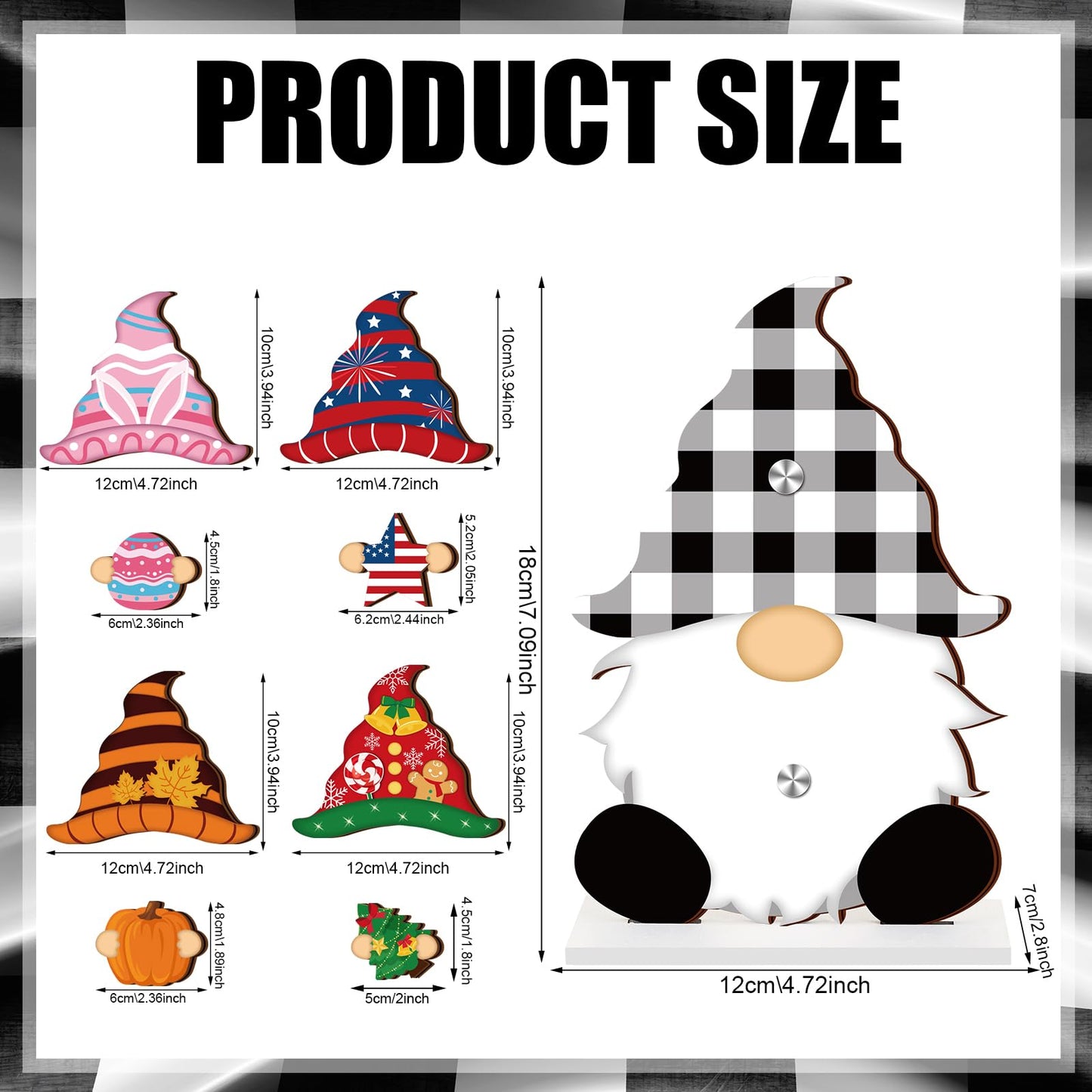 34 Pcs Christmas Interchangeable Wooden Gnome Decor DIY Holiday Christmas Seasonal Tiered Tray Decoration Gnomes with Magnet Pieces Welcome Sign for Xmas Holiday Decorations (Stylish)