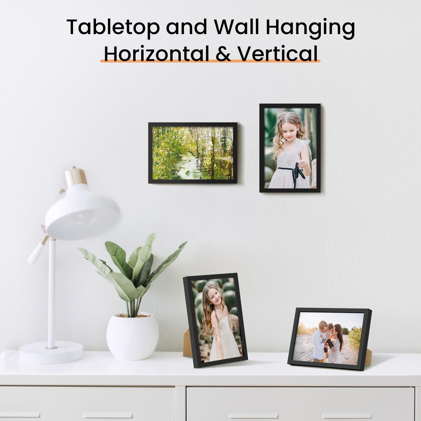 4x6 Picture Frame Set of 3, Made of High Definition Glass for 4 x 6, Wall and Tabletop Display Thin Border Photo Frames for Home Décor, Black