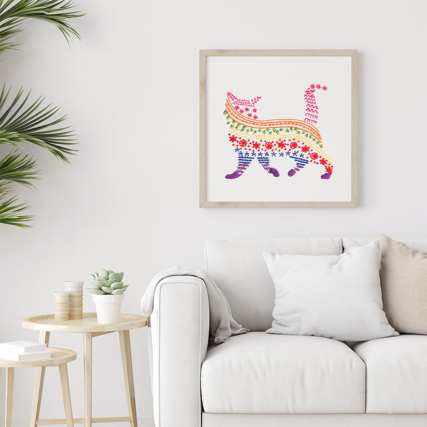 Embroidery Kits for Beginners Adults,Cat Stamped Pattern Practice for Starters,Cross Stitch Kit Including Hoop,Cloth,Needles, Instruction and Threads