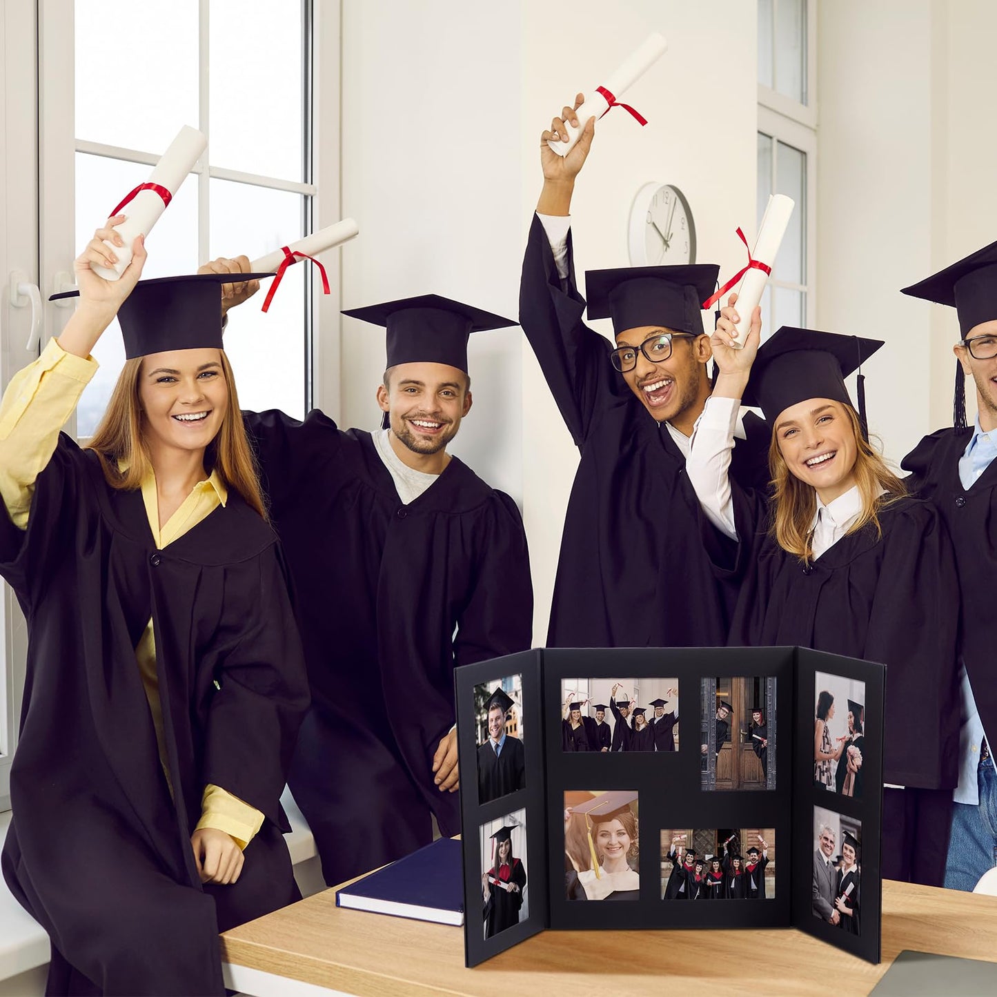 Tellingyou Senior Multi Picture Frame for 4 x 6” Photographs Congrats Grad Class of 2026 Graduation Gifts Graduation Picture Frame Folding Booklet with Slide in Slots 8 Frame for High School Graduates
