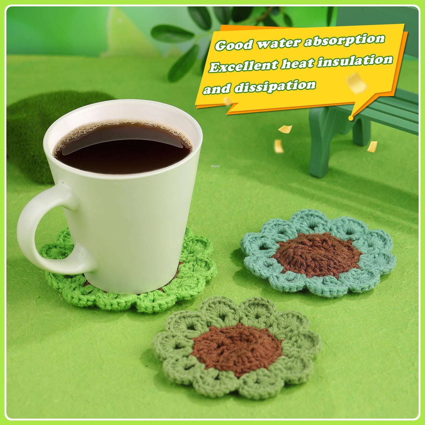 FTEVEN Crochet Kit for Beginners, 3PCS Coasters Potted Plants Crochet Starter Kit for Beginners Adults, Knitting Kit with Step-by-Step Video Tutorials and Crochet Yarns