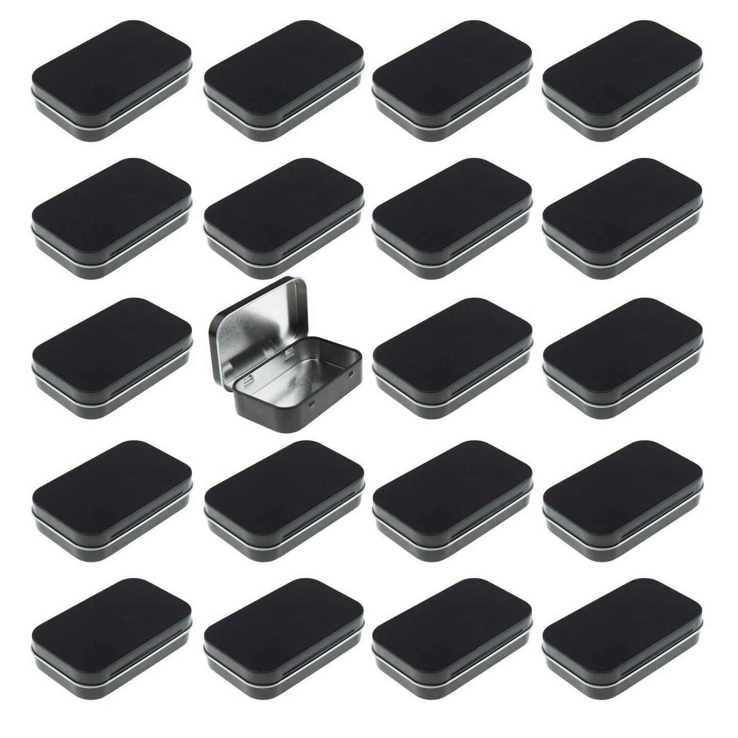 Goodma 20 Pieces Rectangular Metal Empty Hinged Tins Containers Basic Necessities Home Storage Organizer Mini Box Set, 3.75 x 2.45 x 0.8 inch (Black)