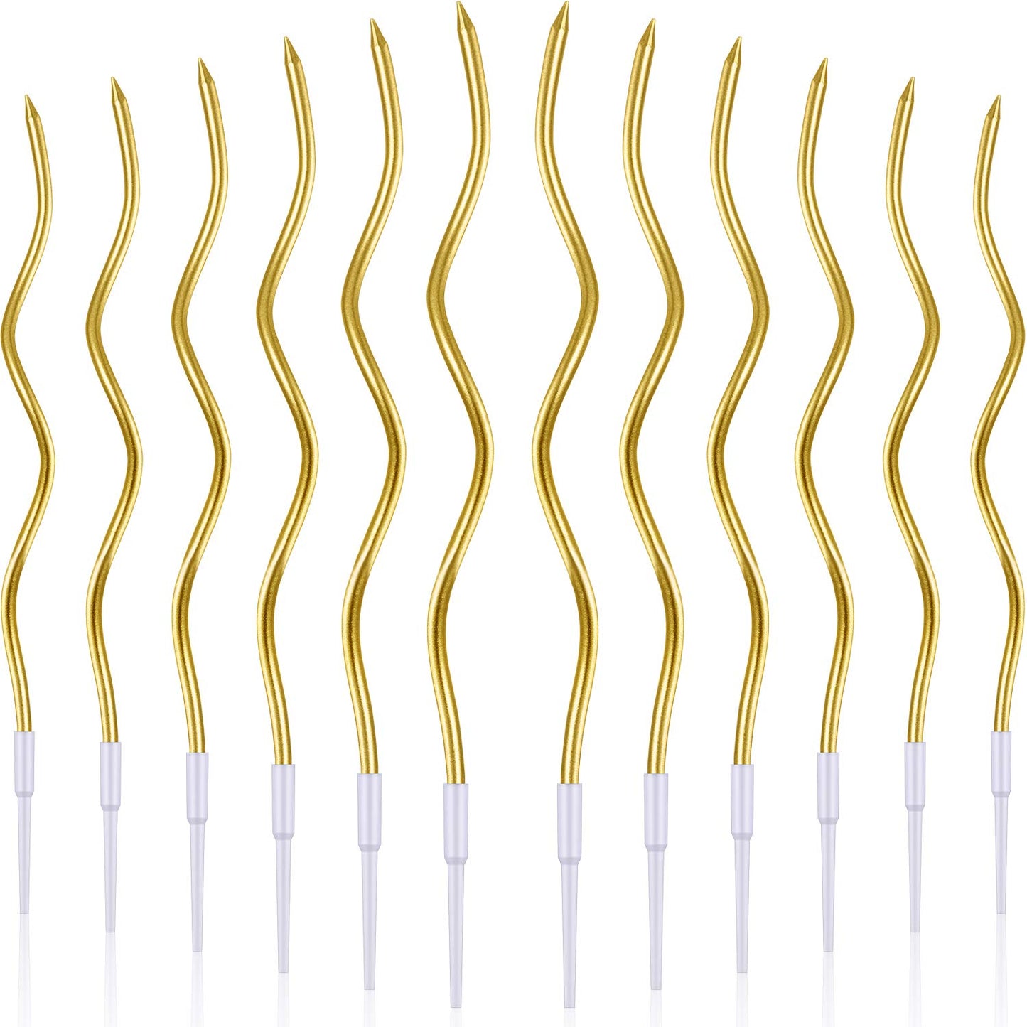 BBTO 12 Pcs Twisty Birthday Candles Spiral Metallic Cake Cupcake Candles Long Thin Coil Cake Candles with Holders for Birthday Wedding Party(Gold)