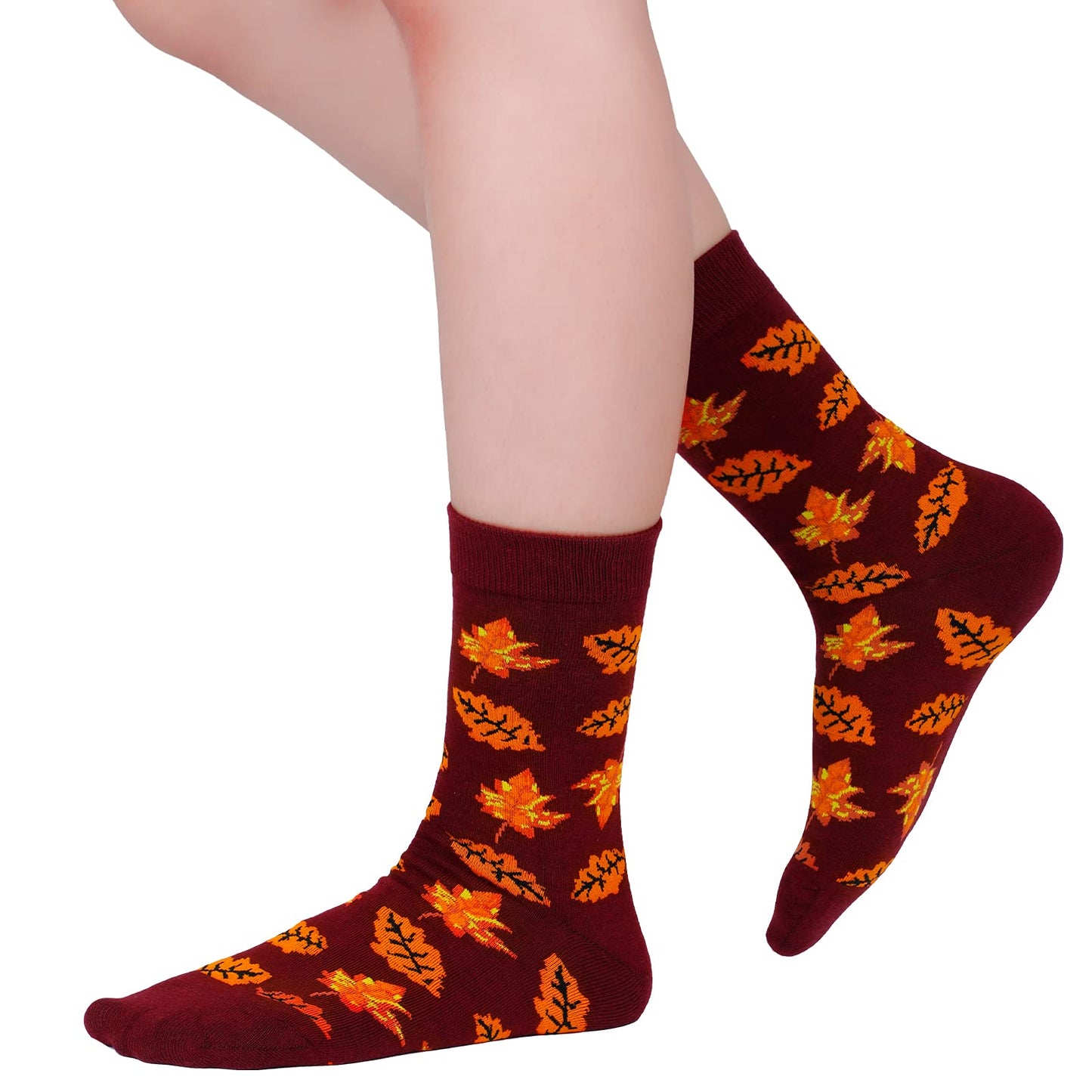 4 Pairs Thanksgiving Autumn Fall Socks Turkey Maple Leaf Pumpkin Mushroom Novelty Crew Socks for Women Men (Classic Warm Color)