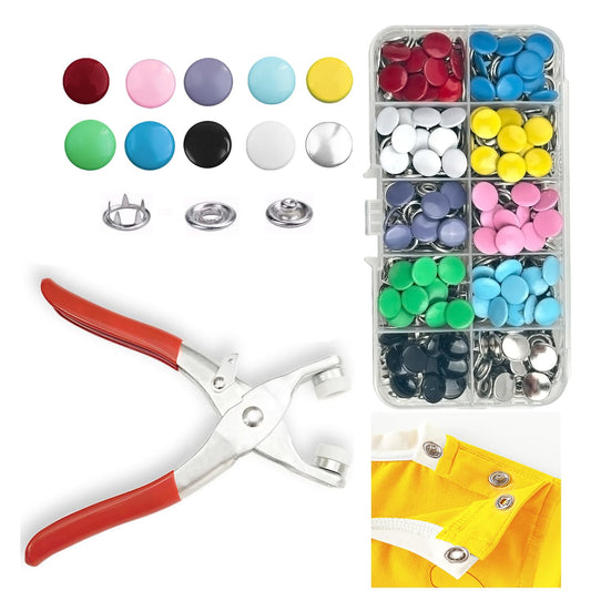 100 Sets Metal Snaps Buttons with Fastener Pliers Press Tool Kit Perfect for DIY Crafts Clothes Hats and Sewing, Snap Button Fasteners Kit for Clothing Sewing (9.5mm / 400 PCS)