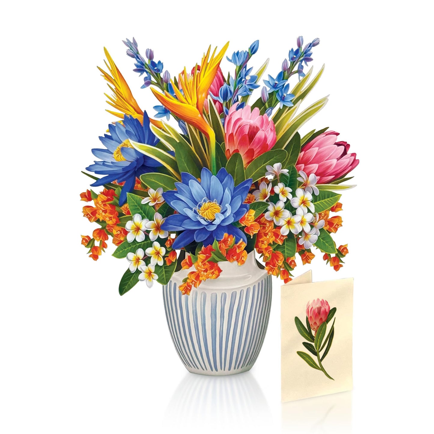 Freshcut Paper Tropical Paradise Pop Up Cards, 12 Inch Life Sized Forever Flower Bouquet 3D Popup Greeting Card, Birthday Cards, Anniversary Card, Blank Notecard & Envelope