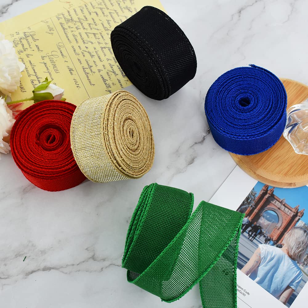 TONIFUL Burlap Black Wired Ribbon, 1 1/2 inch 10 Yard Jute Ribbon for Decoration Bows Tree Toppers Ribbons Craft Gift Wrapping Wreath Sewing, for Christmas Wreath Decor