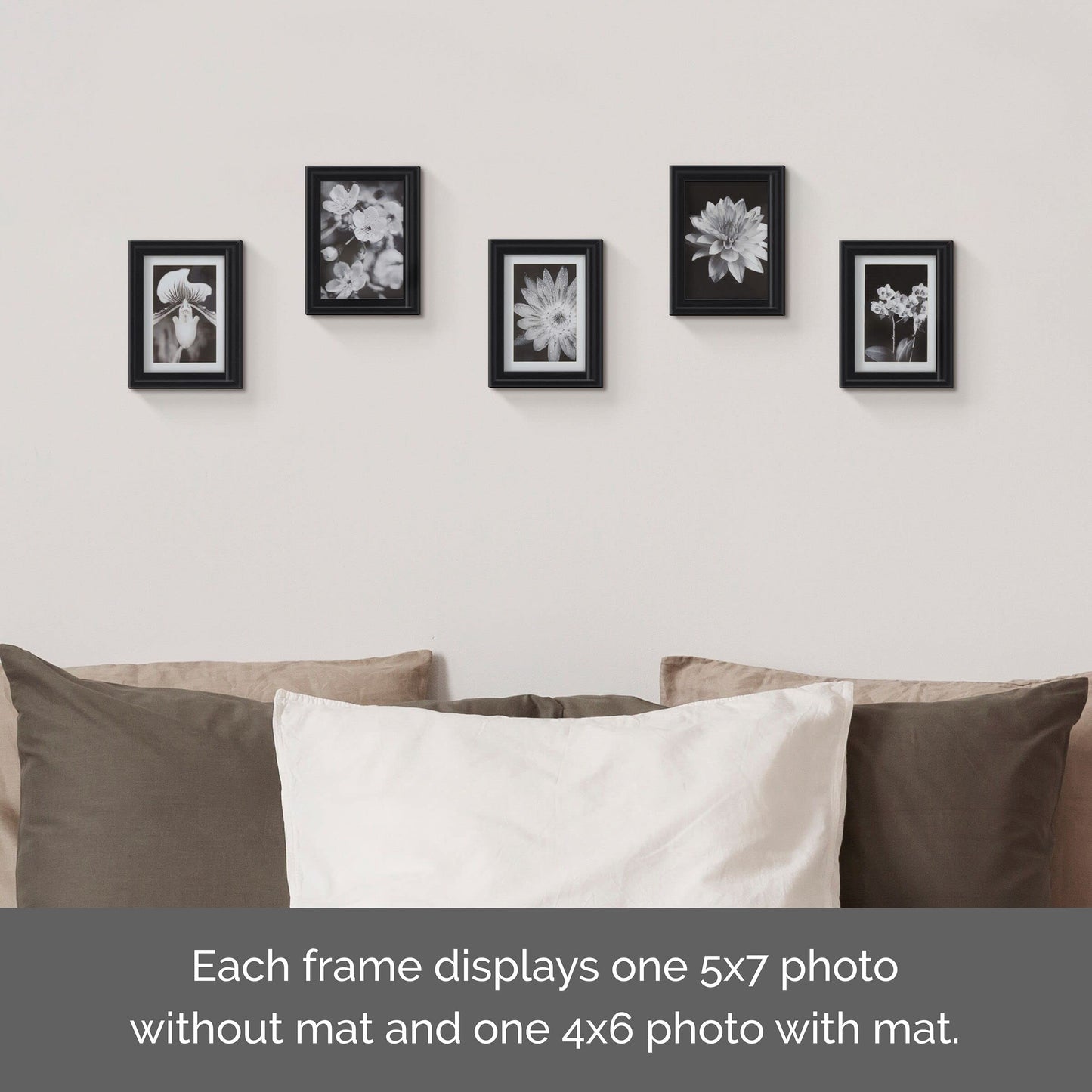 Melannco Set of Five 6.69 x 8.46 Inch Black Wood Photo Frame to Hold 5x7 Photo Without Mat or 4x6 Photo With Mat