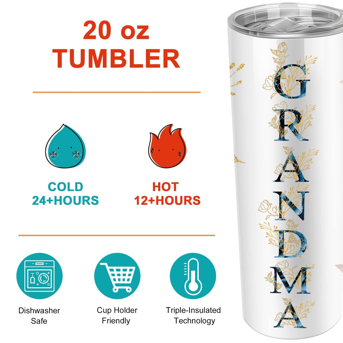 ZOKCC Christmas Gifts for Grandma- Best Grandma Tumbler- Cute Grandma's Mother's Day Birthday Gifts- Gift for Grammy, Grandmothers, Grandmom from Grandchild Grandson Granddaughter