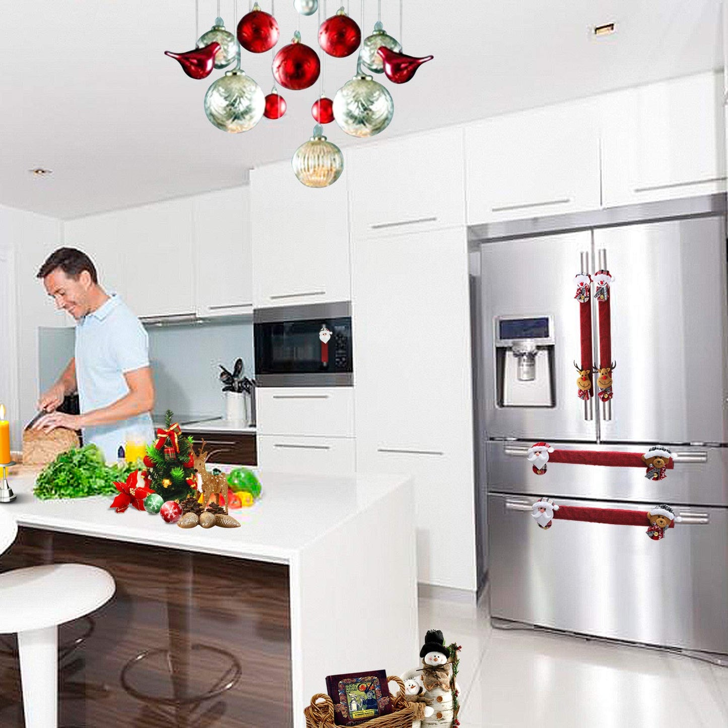 Christmas Fridge Handle Covers - Santa & Snowman Kitchen Decor, Set of 6