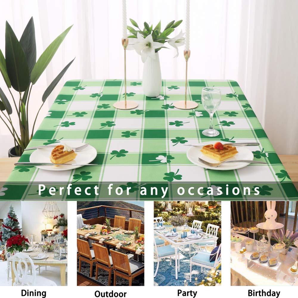 St. Patrick's Day Checkered Rectangle Tablecloth - Waterproof and Washable Holiday Green Shamrock Table Cloth Decorative Table Cover for Outdoor, Indoor Party Dining Room, 60 x 84 Inch