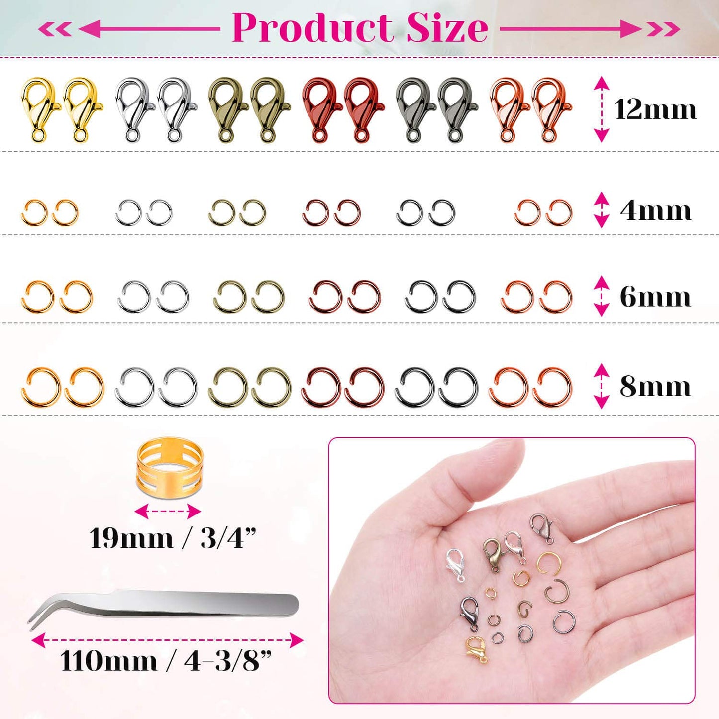 Jump Rings,   2340Pcs Open Jump Rings and Lobster Clasps Jewelry Making Supplies Kit for Necklace and Jewelry Repair