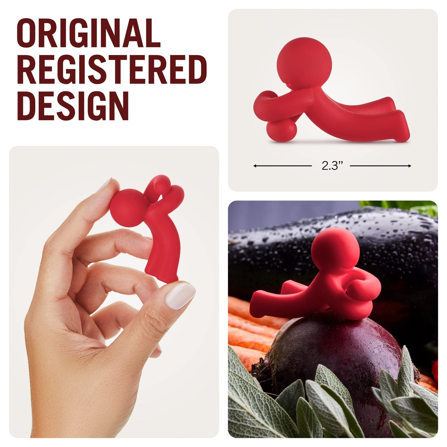 Monkey Business Spoon Saver - Hug Doug Silicone Spoon Saver and Rest, Adjustable to Most Kitchen Cooking Utensils, Red