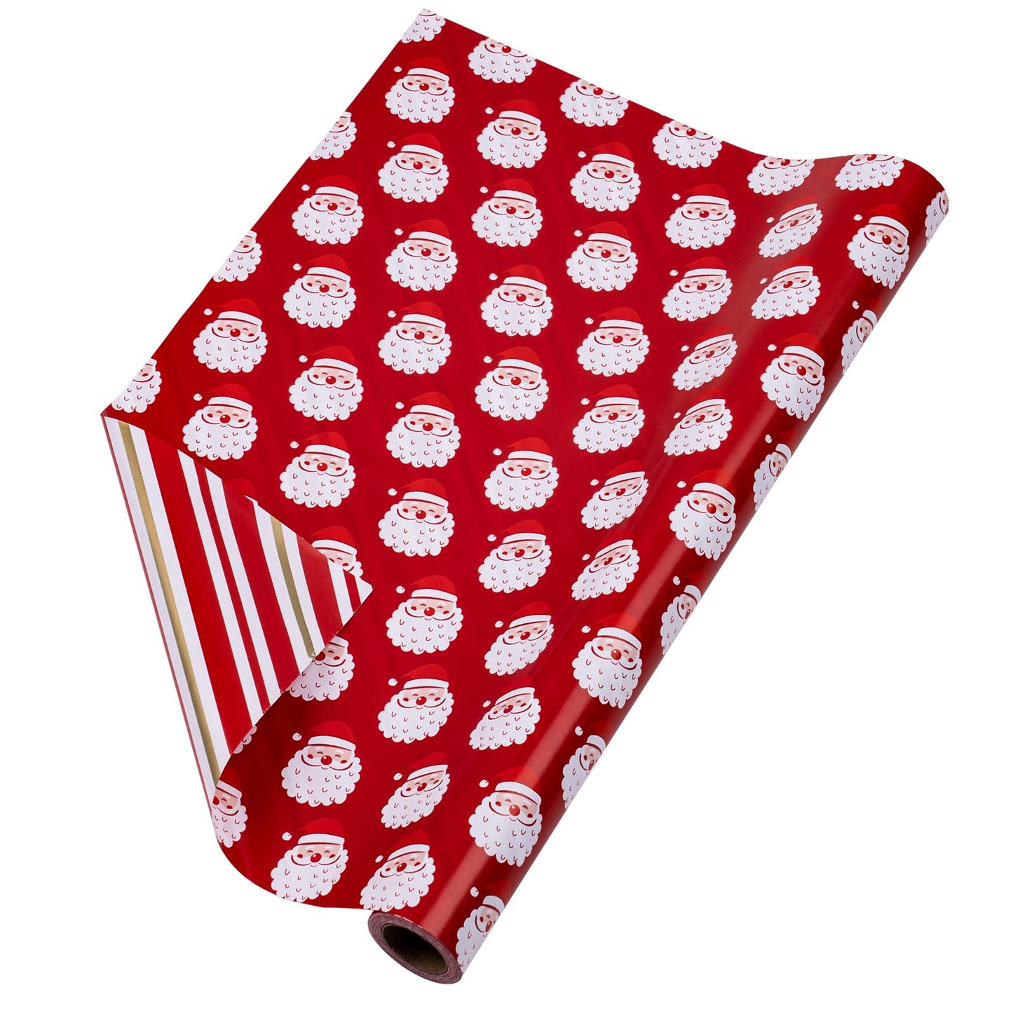 Reversible Wrapping Paper Roll - Mini Roll - Christmas Santa Claus and Stripe Pattern Great for Christmas, Party, Holiday - 17.5 Inches X 32.8 Feet